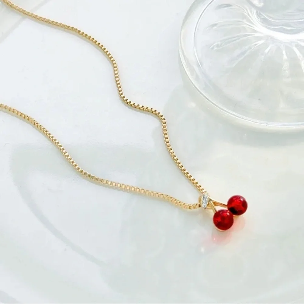 Elegant Gold Color & Cherry Pendant Necklace - NWOT